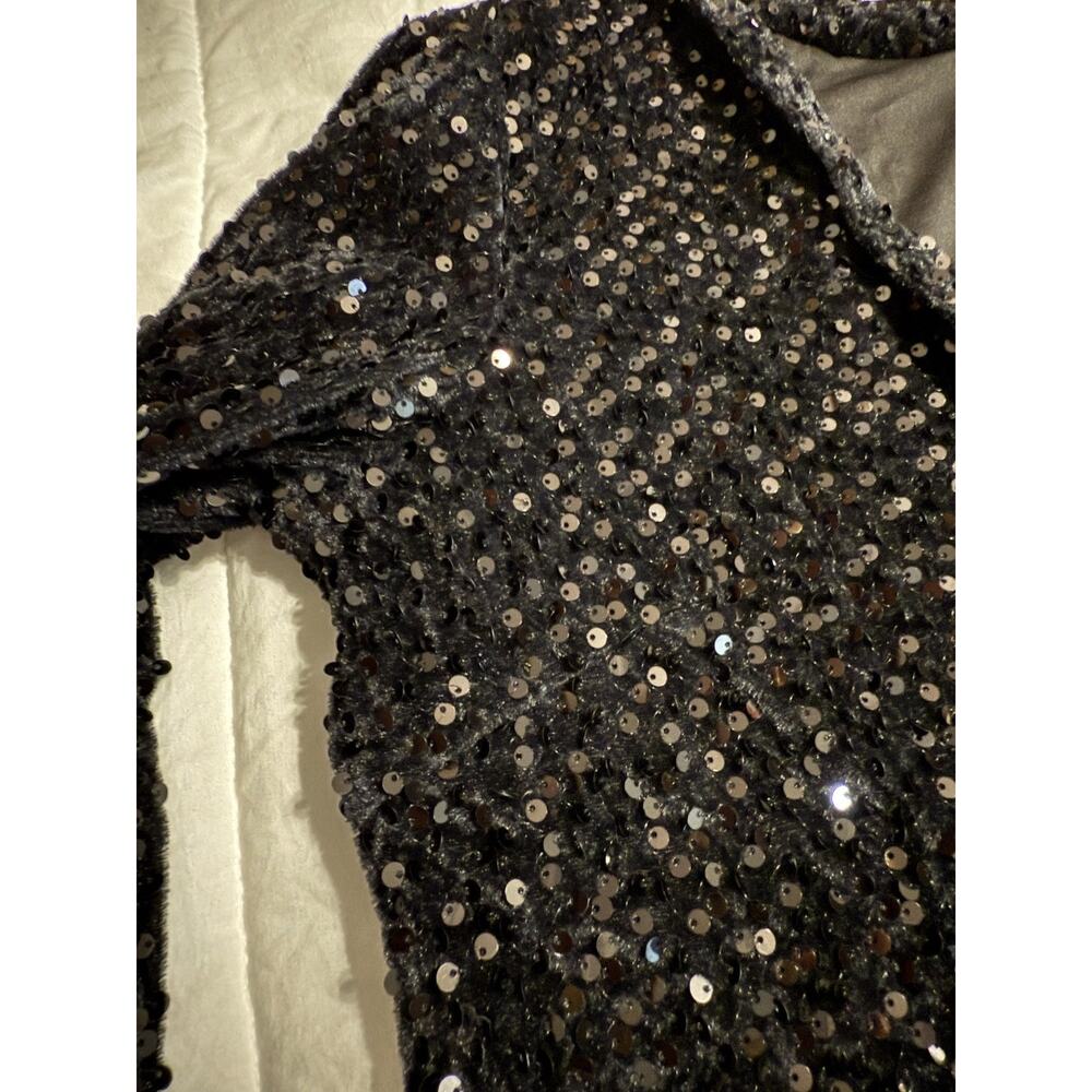 Women’s Black Sparkling Sequins Pearl Blazer Size Large Evening Party Wedding - Picture 8 of 12